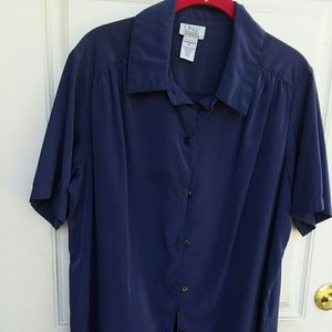 Short Sleeved Navy Blue Silky Blouse, worn once